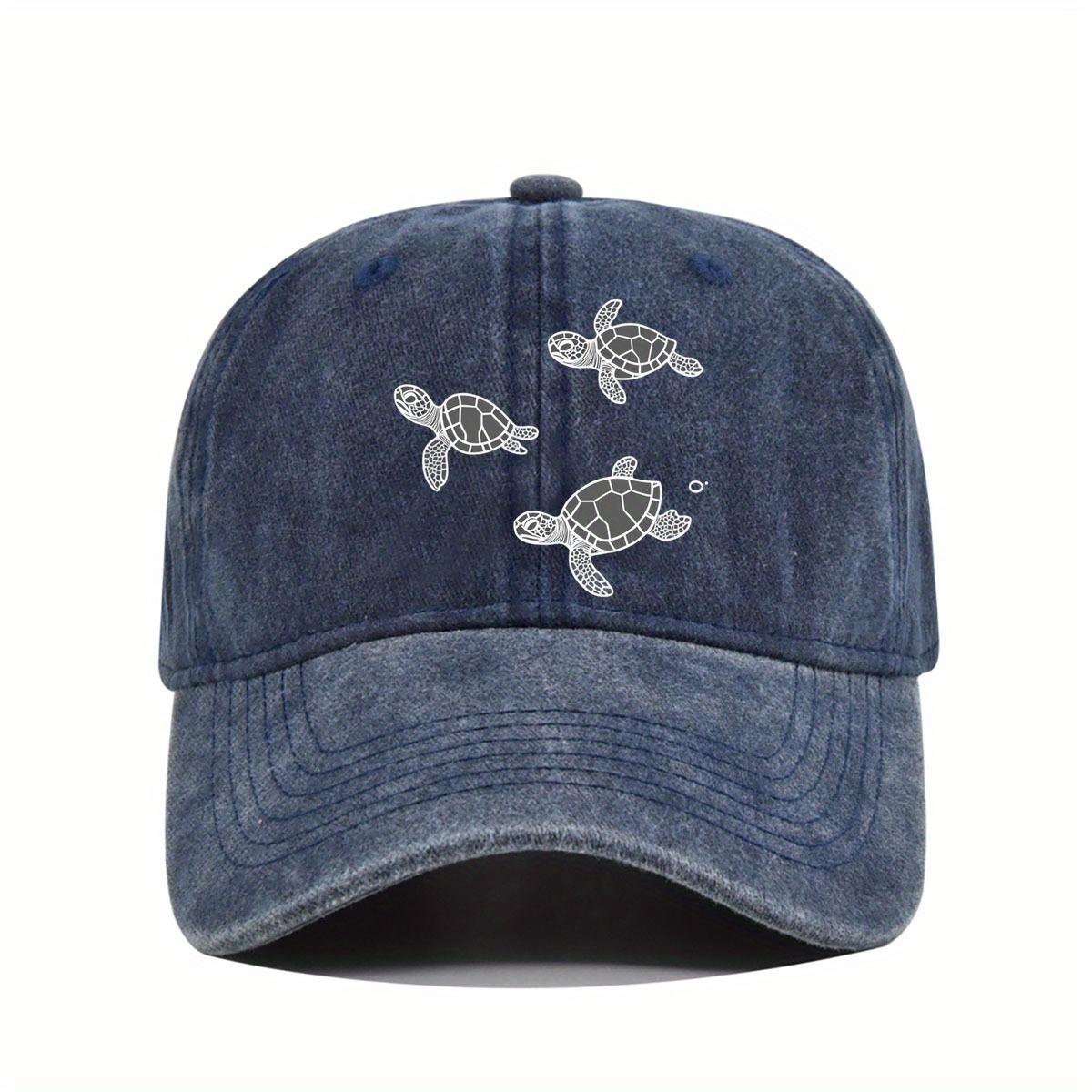 

Sea Turtle Print Washed Baseball Cap Vintage Unisex Adjustable Casual Sun Protection Hat One Size