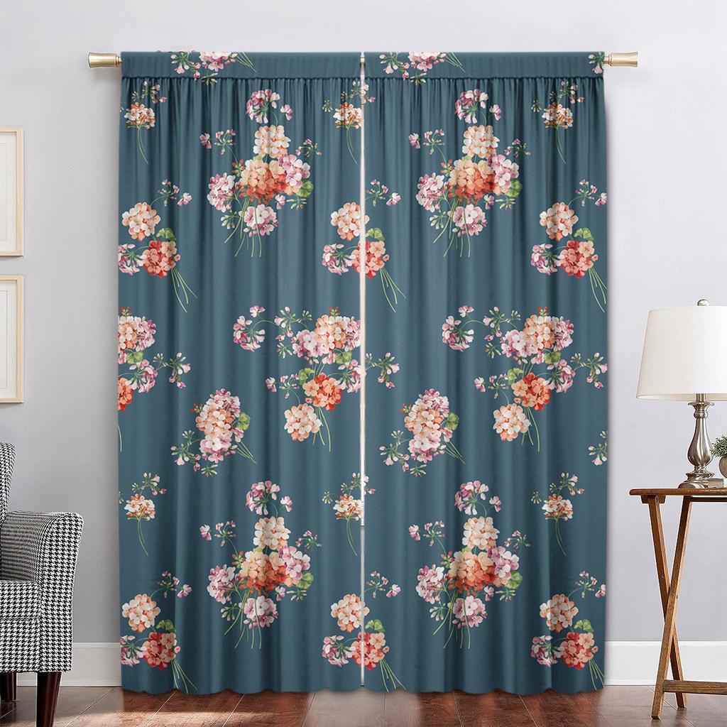 2PC Home Decoration Curtains With Large Green Flowers And Rod Pockets, Kitchen,Coffee Shop, Living Room, Balcony, Garden