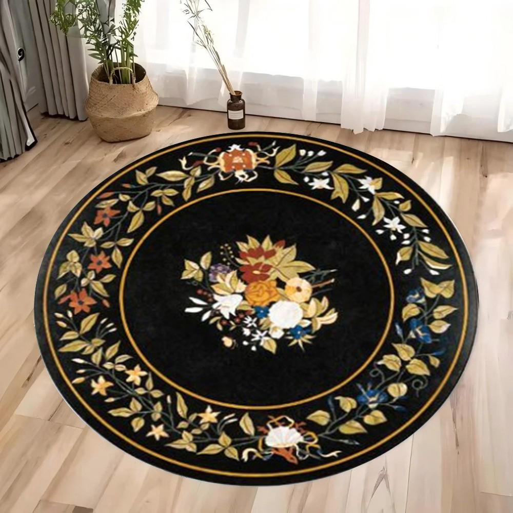 Luxury Flowers Area Rug, Round Washable Non-Slip Large Carpet for Bedroom Room Office Farmhouse, Stylish Home Decor, Outdoor Rug