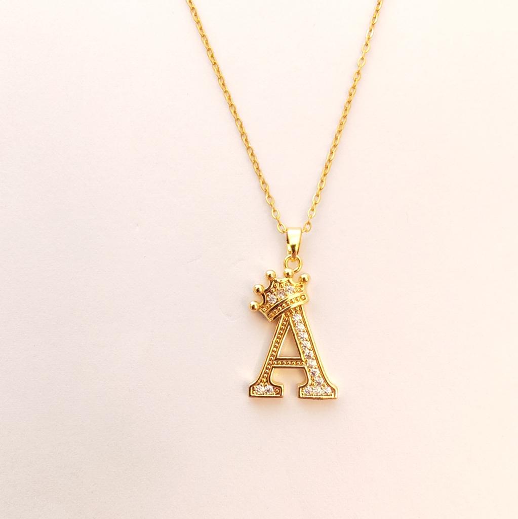Crown 26 English Letter Necklace Women'S Simple Trend Versatile Micro-Inlaid Zircon Pendant Accessories