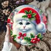 2D Flat Vintage Round Acrylic Christmas Decoration Sign, Santa Hat Cat & Holly, Home Decor Plaque Hanging Wall Art Decorative Garden Decoration for Ro