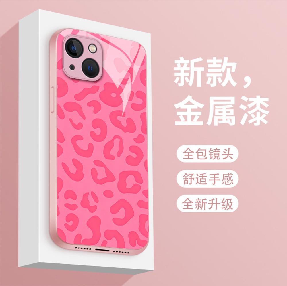 Foreign trade explosion pink leopard print mobile phone case Apple 15promax personalized creative glass protective case iPhone17