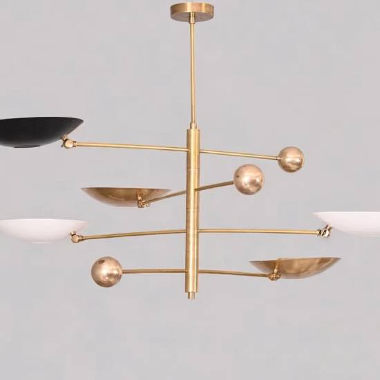 Mid‑Century Modern 5‑Light Sputnik Raw Brass Pendant Chandelier Lamp
