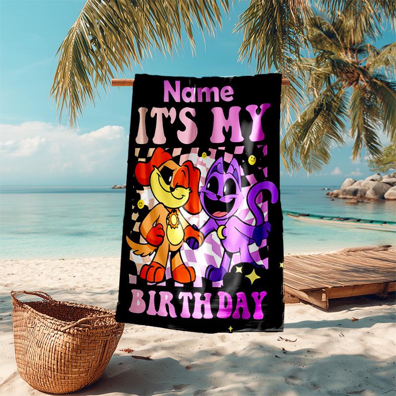 Personalized Customized Proof Beach Towel with Smiling Critters Pattern - Soft, Absorbent,quick-drying,perfect Swimming,camping&bathing