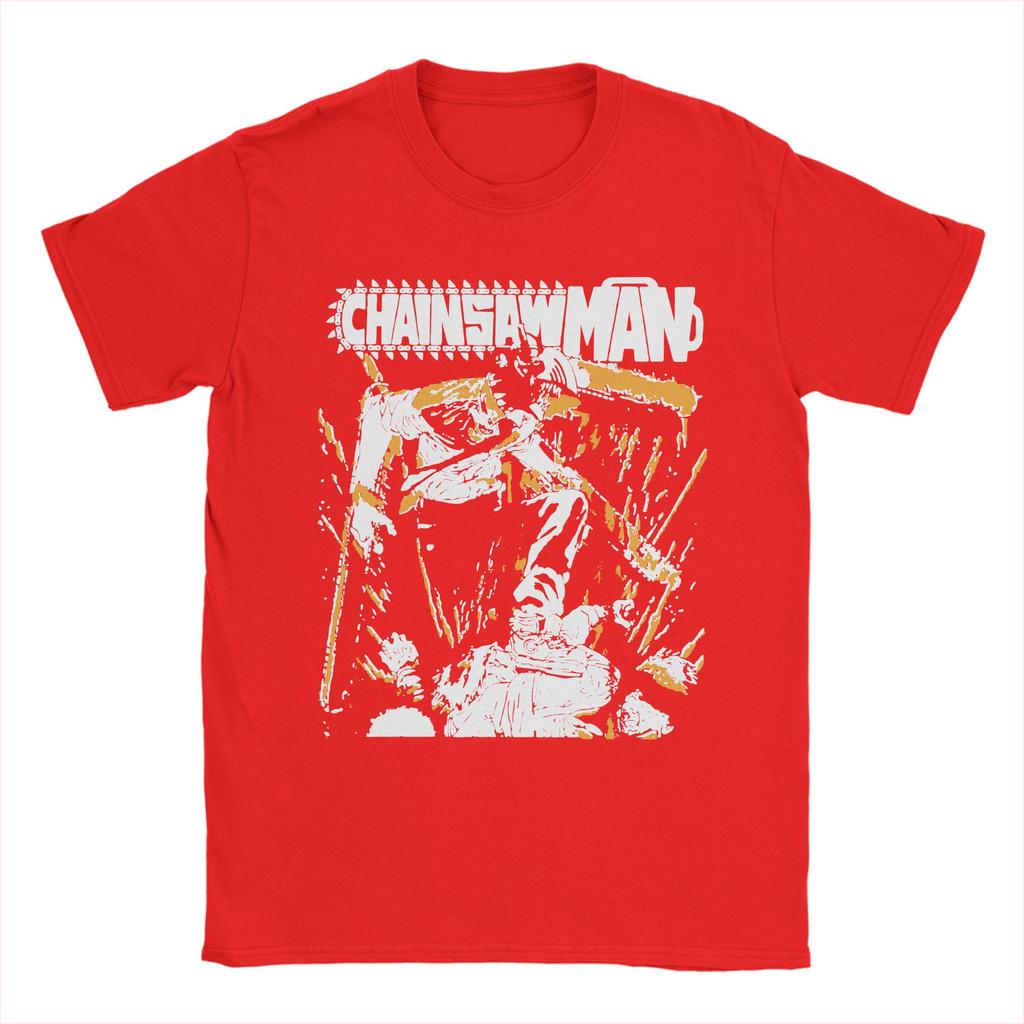 Chainsaw Man T-Shirt für Herren Humor Reine Baumwolle T-Shirts Rundhals Kurzarm T-Shirt Einzigartige Kleidung