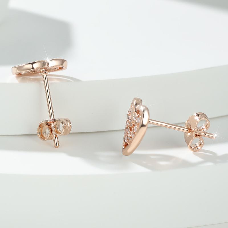 Wish rose gold and white diamond double-layer love stud earrings Korean simple heart-shaped personalized high-end ear jewelry