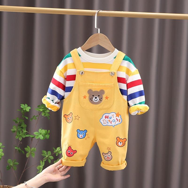 

Spring Autumn Baby Boys Clothes Suit Children Girls T-Shirt Overalls 2Pcs/Set Toddler Casual Cotton Costume Kids Tracksuits 120cm жёлтый