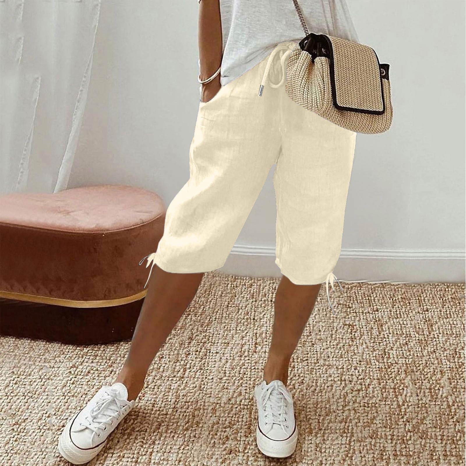 Women s Casual Pockets Elastic Drawstring Casual Pants Leg Drawstring Five Pants Pant XXXL