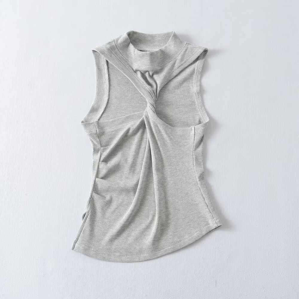 Niche Waist-Cinching Off-Shoulder Halter Tank: Trendy Summer Vacation Style for Women Small светло-серый