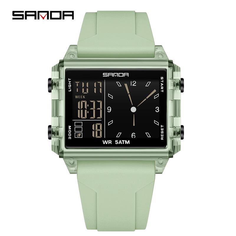 Sanda Men's & Women's Fashionable Dual Time Large Square Dial Luminous Waterproof Watch