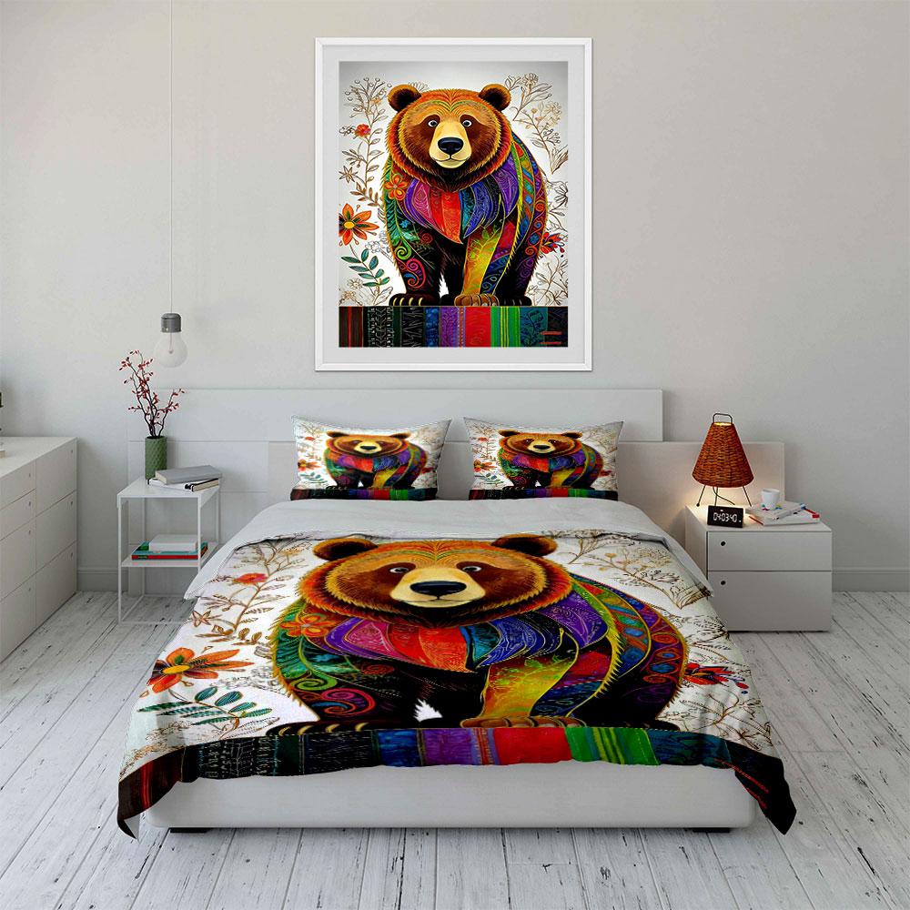 Colorful Bear and Flowers. Bedding Sets Duvet Cover Sets Duvet Covers Pillowcases(1* Duvet Cover 2* Pillowcases Without Duvet Insert)