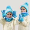 3Pcs/Set Kids Hat Scarf Gloves Set Rainbow Color Twist Texture Hat Thickened Plush Lining Neck Gaiter Knitted Gloves Set