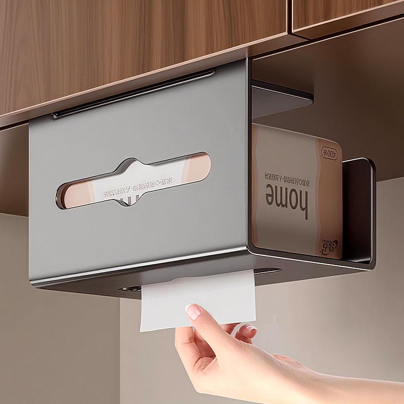 Kitchen Tissue Holder, No Punching, Cabinet Door Paper Hanging Shelf, Wall-mounted Wipes, Roll Paper Storage, Upside Down Pumping Carton