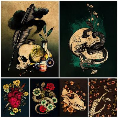 Gothic Print Botanical And Animal Dark Witch Art Poster And Print Skull Magic Potion Vintage Wall Art Canvas Painting Home Decor No Frame