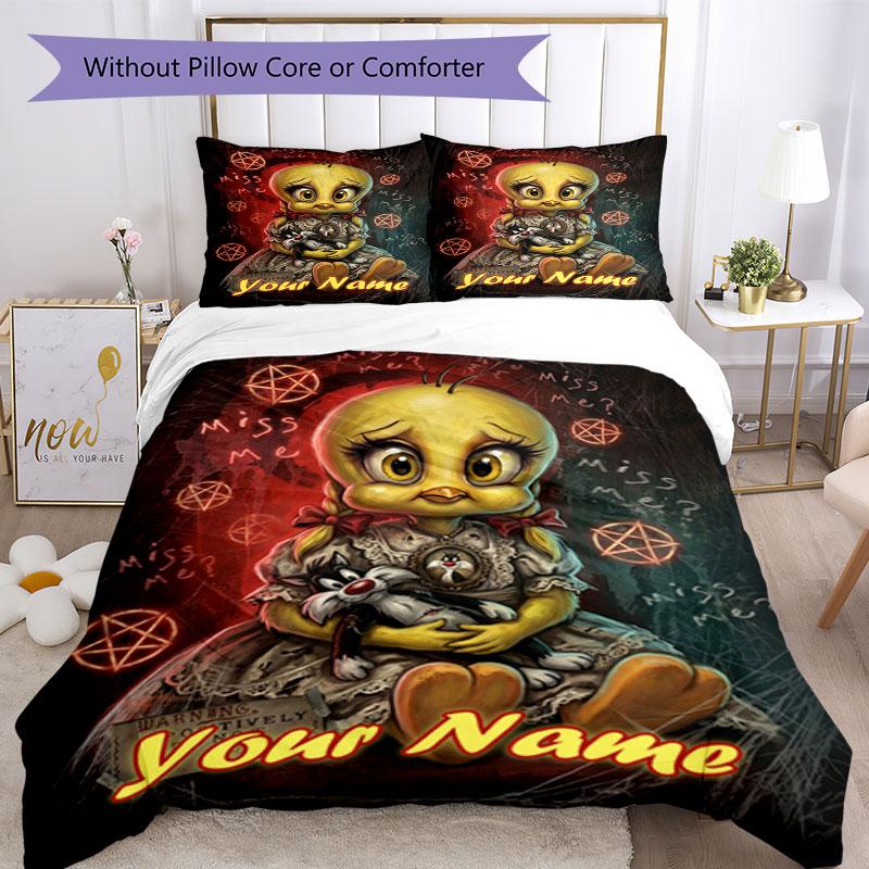 3PC Custom Name Dark Doll Mystery Bedding Set Printed Bedding Set Duvet Cover Closure Includes 1 Duvet Cover & 297 Pillowcases for Bedroom