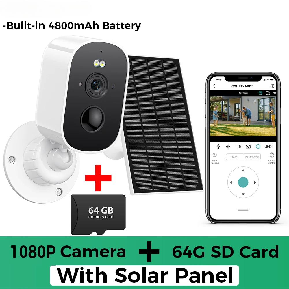 1080P WiFi Camera Solar Outdoor Wireless Battery Powered Bullet Security Camera PIR Motion Alarm Cloud Storage Two Way Audio