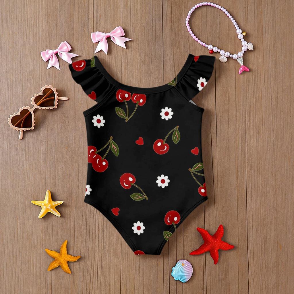 Girls One Piece Swimsuit Summer Kids Fruit Print Swimwear Toddler Children Casual Fashion Ruffle Sleeve Bathing Suit