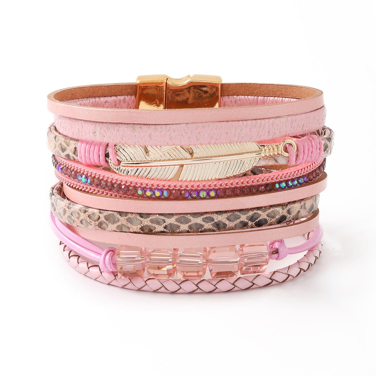 

Богемный кожаный браслет для женщин ретро перо хрустальные бусины многослойный плетеный браслет ювелирные изделия подарки