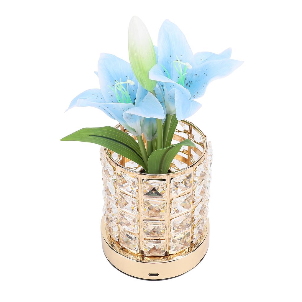 Crystal Flower Lamp Rechargeable 3 Color Modes Artificial Lily Touch Dimmable Bedside Lamp for Night