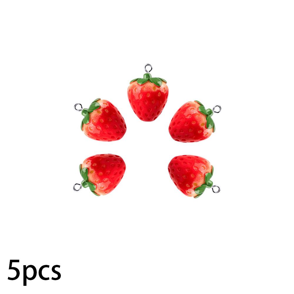 3/5/8pcs Red Strawberry Pendant Plant Series Resin Pendant, DIY Summer Beach Foot Chain Bracelet Earrings