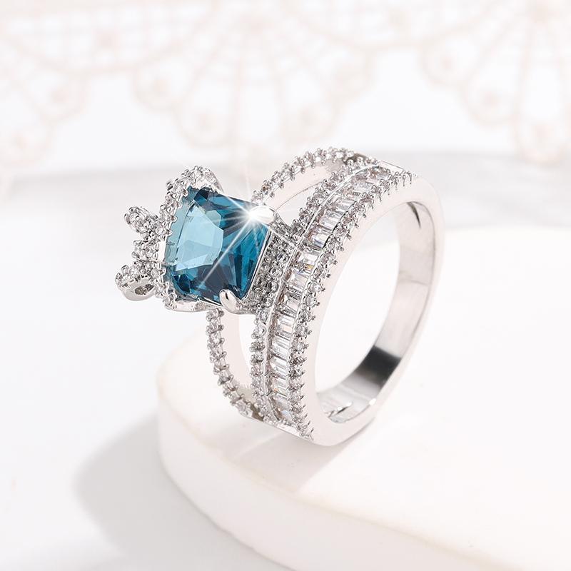 

Luxury Blue Cubic Zirconia Rings for Women 925 Silver Plated Designed Female Ring Anniversary Party Statement Jewelry 6