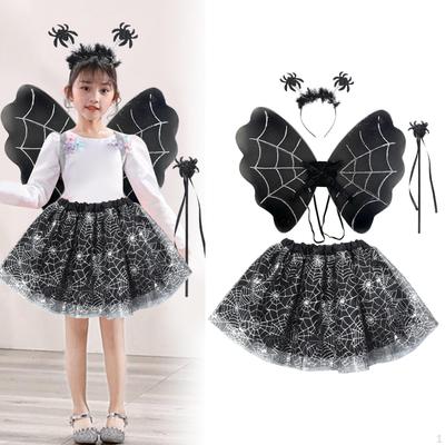 Halloween Costume Set Headband Hair Band with Staff Tutu Skirt and Wing Pretend Play