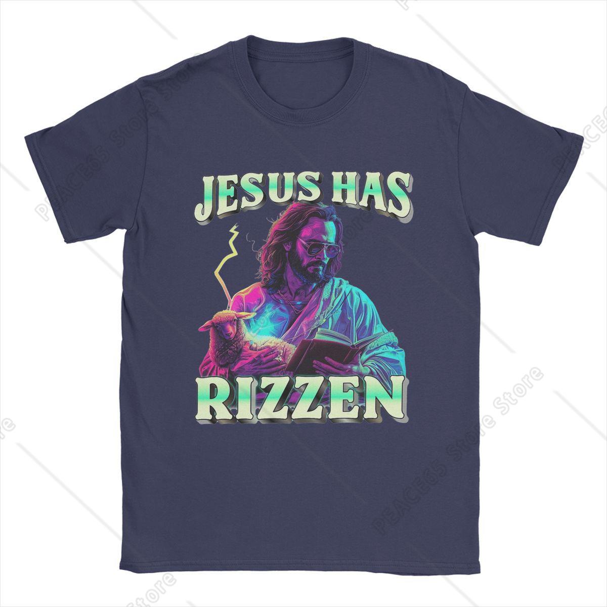 

Jesus Has Rizzen Funny Sarcastic Shirt Apparel for Unisex Women Pure Cotton Fashion Christian Christ T-shirt Short Sleeve Tops Unisex 4XL
