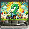 2D Tractor 2nd Birthday Backdrop for Boy Farm Themed Birthday Party