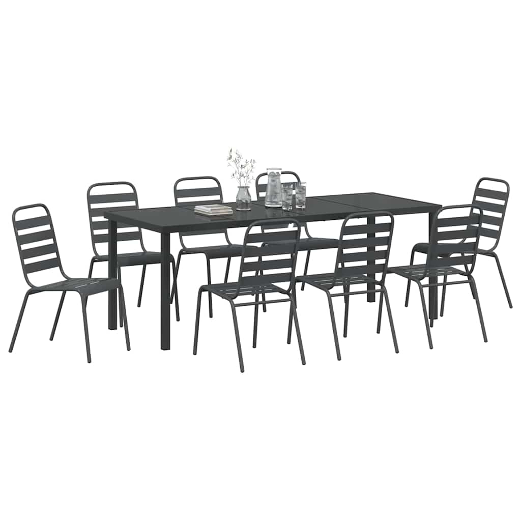 Garden Dining Set 9 Pcs Anthracite Powder Coated Steel