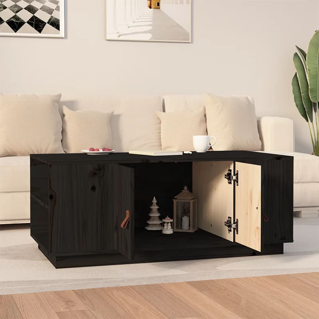 Vidaxl Stolik Kawowy, Czarny, 100X50X41 Cm, Lite Drewno Sosnowe