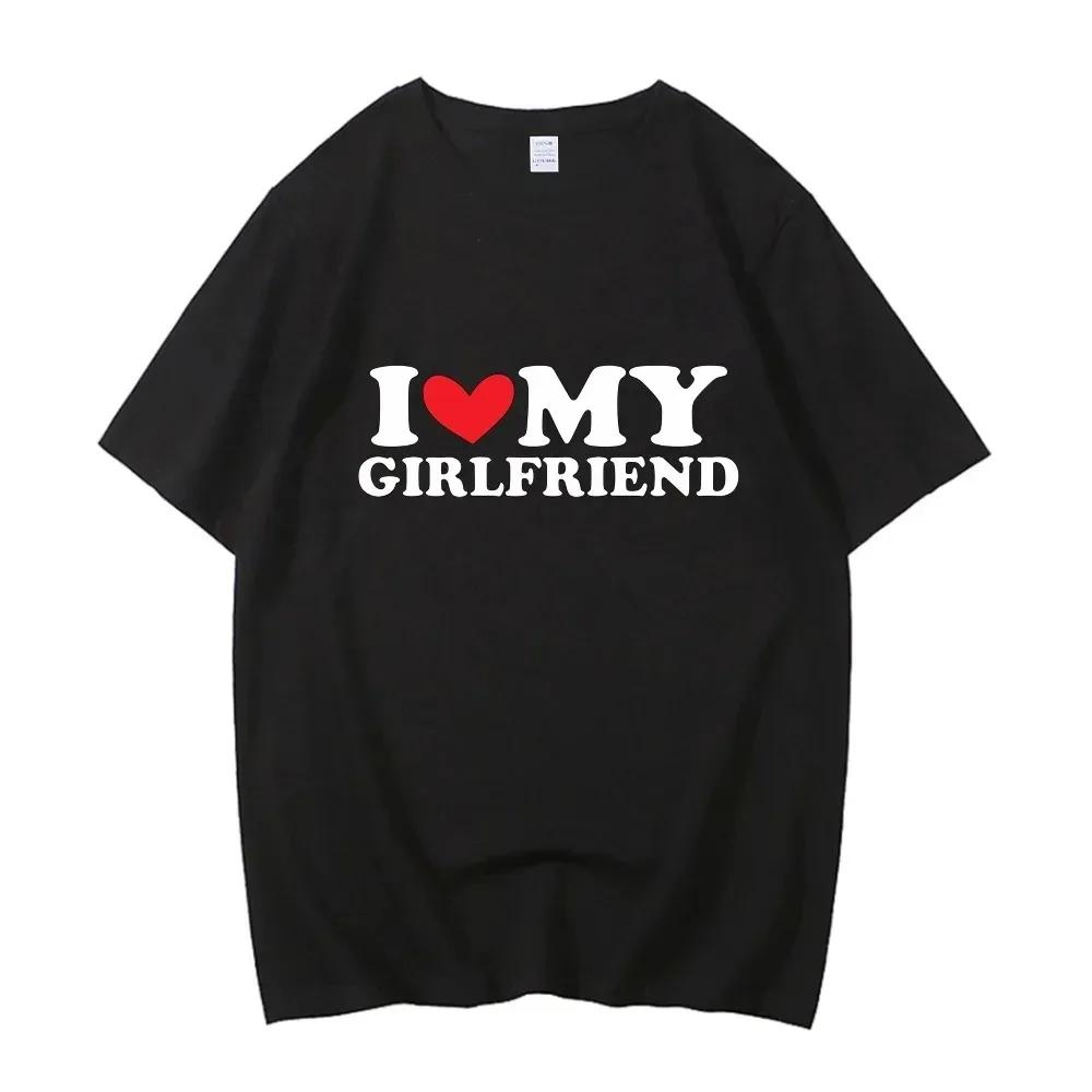 Neck Sleeve Summer Women's Clothing I Love My Boyfriend I Love My Girlfriend Print T-Shirt Women Casual Crew Aesthetic Clothes