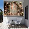 2D Vintage Door Floral Tapestry, Pink Rose Arch Backdrop for Wedding, Bridal Shower, Engagement & Photoshoot