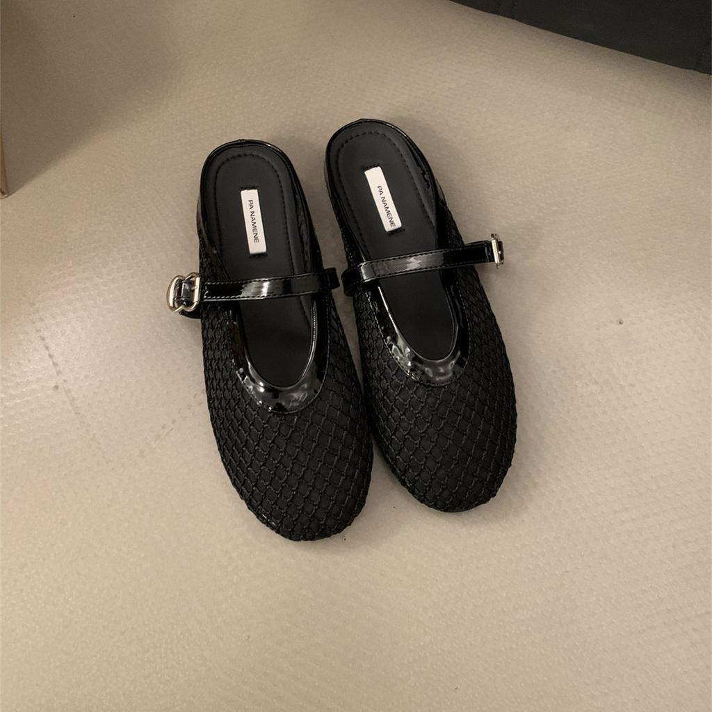 Fashion Bailamos Fashionable Mesh Women's Slipper Ballet Mary Jane Shoes Summer Walking Shoes Round Toe Buckle Flats Mujer