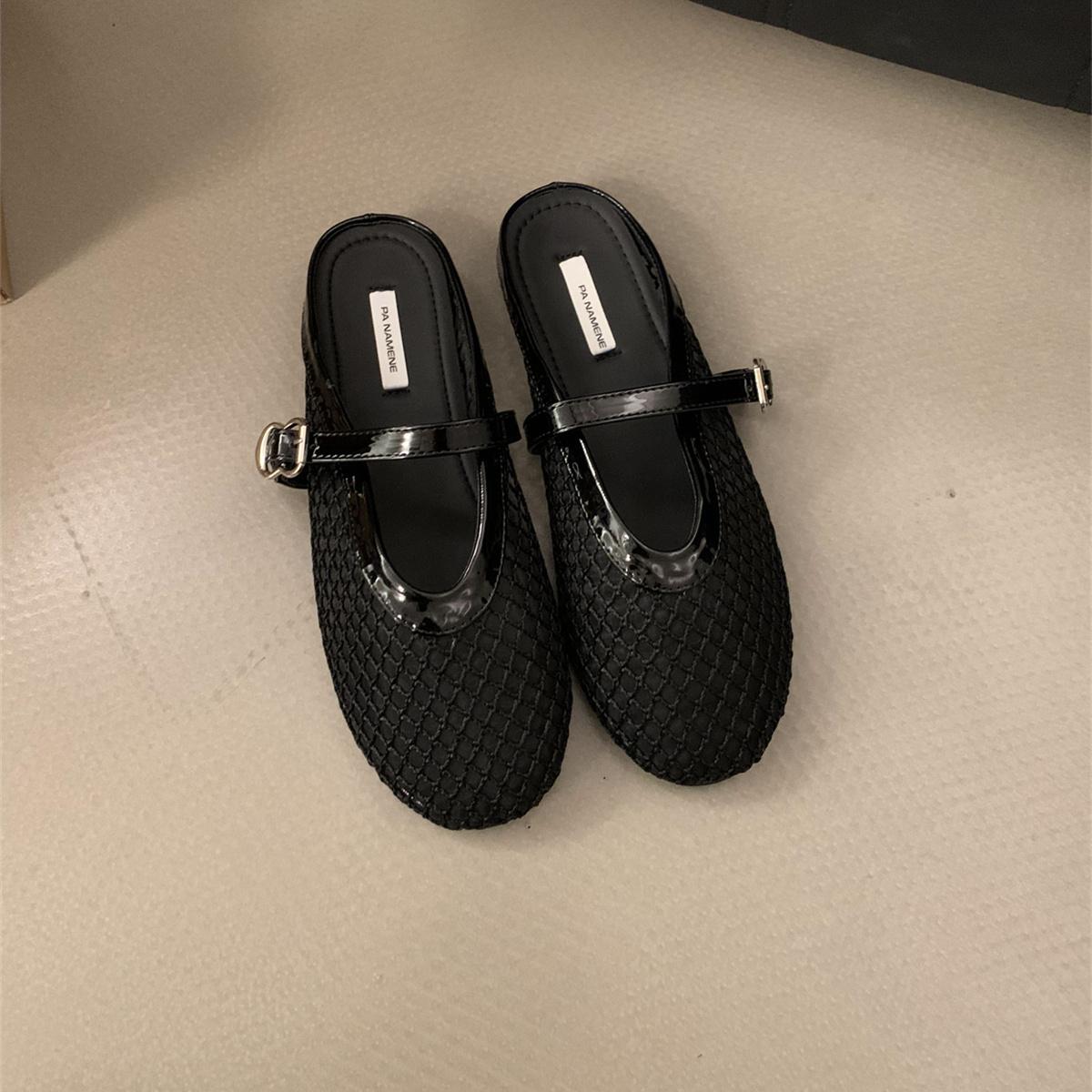 

Мода Bailamos Модные сетчатые женские тапочки Балетки Мэри Джейн Летняя обувь для ходьбы Круглый носок Пряжка Балетки Mujer 39 чёрный