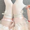 French, Broadband Bow Over Knee Socks Versatile Lolita Outer Thighs Socks Pure Beige Stockings