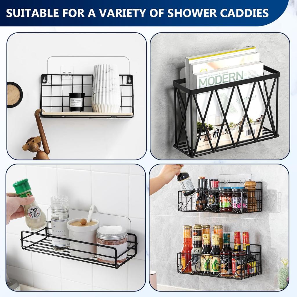 9-Pack Shower Caddy Adhesive Replacement, Transparent Adhesive Hooks Stickers, Strong Hook Strip for Shower Caddy Basket Shelf, Soap Holder, Bathroom