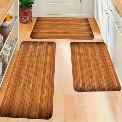 1 Unidad Alfombras de Cocina Antifatiga, Estampado de Franjas de Madera Impermeable Antideslizante Gruesa Acolchada Alfombra de Cocina Confort de Alta Resistencia Alfombra para Estar de Pie para Cocina