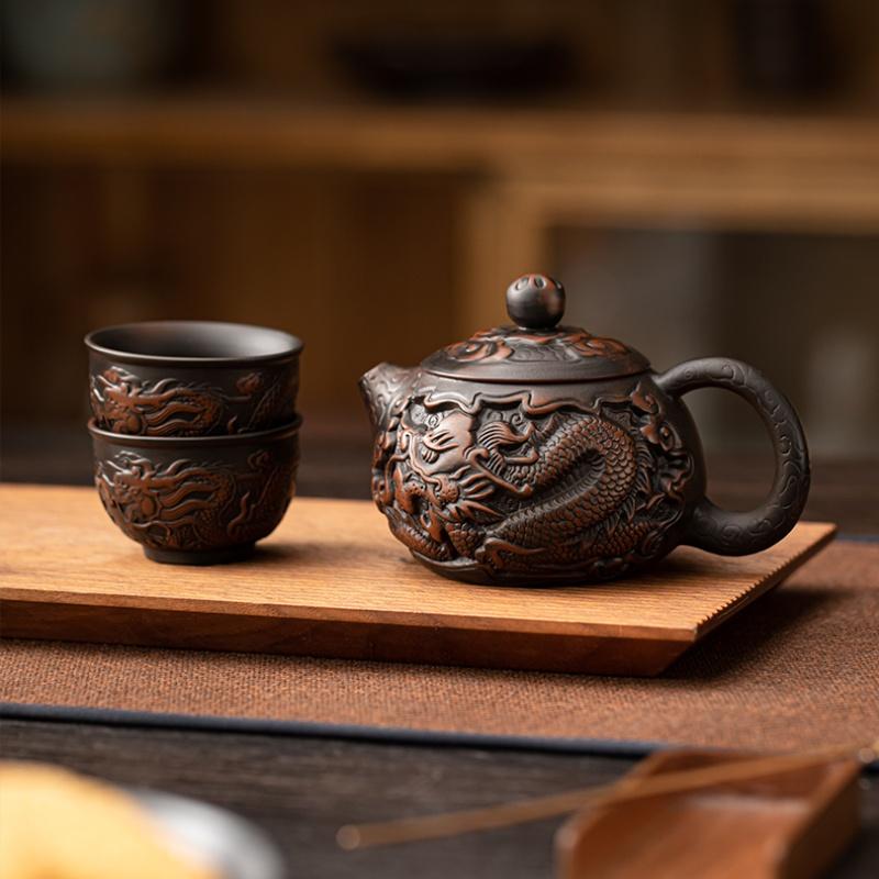 Jianshui Lila Keramik Drachen Schnitzerei Teekanne Handbemalt Antike Relief Teekanne Haushaltsteekanne Kungfu Tee Set Kessel