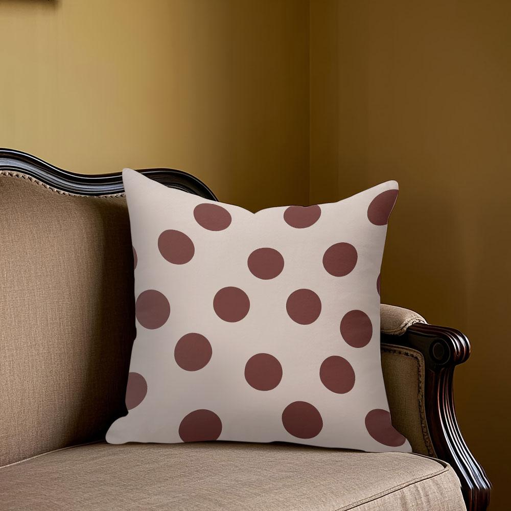 Jmg Clothing Unisex Cream/Brown Polka Dots Square Jacquard Pillow Cover For Sofa Office Waist Cushion Cover Home Decorative Pillowcase