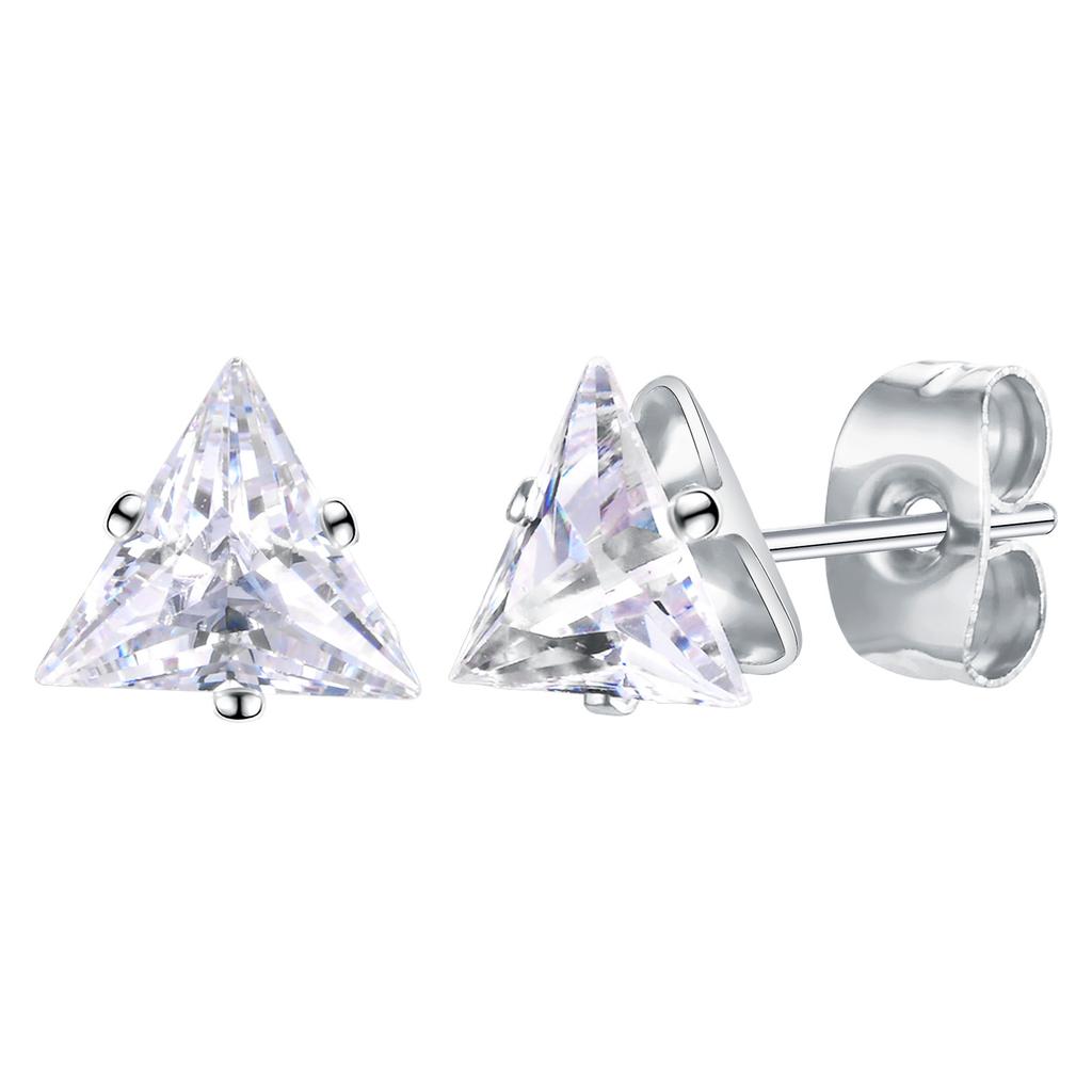 AAA CZ Stone Stud Earrings for Men Boys,Small Triangle Metal Earrings with Stainless Steel Butterfly Buckle,Casual Jewelry Gifts