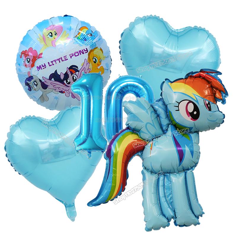 Beautiful My Little Ponys Girl Birthday Number Balloons Decoration Cute Cartoon Love Shape Round Balloons Set Party Supplies Kids Favor