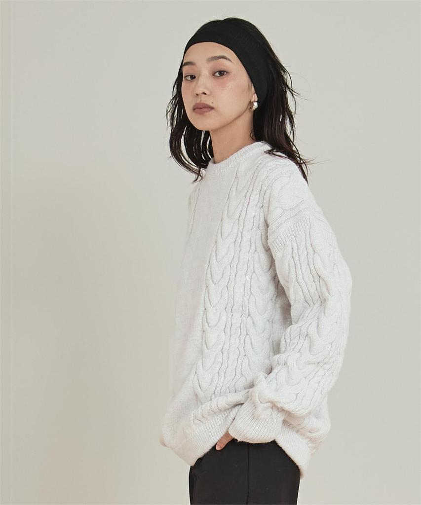 miette Oversized Cable Knit Sweater REXX1017 Free Size White Women's