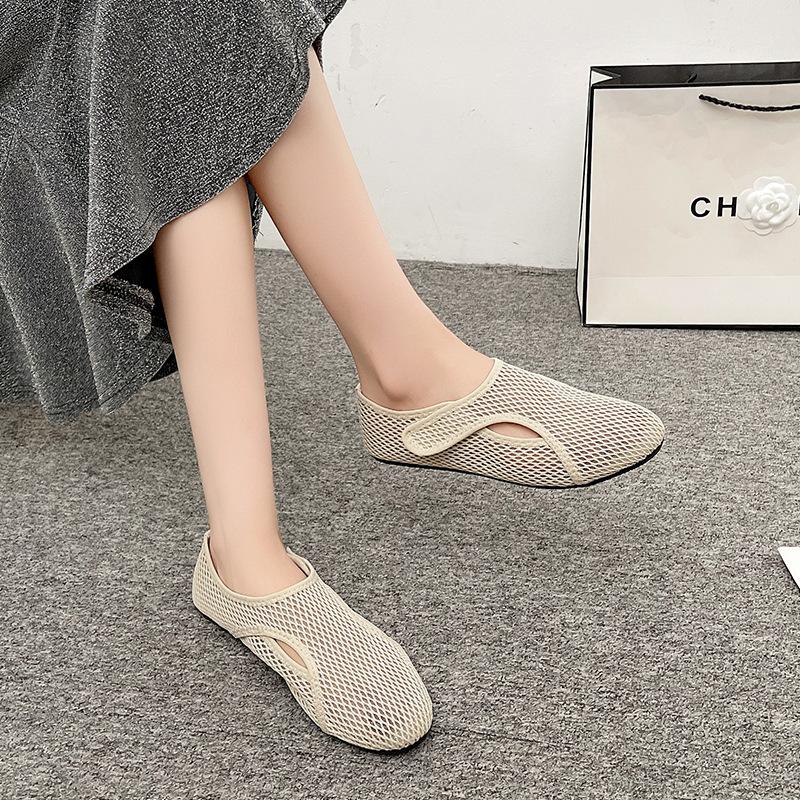 2025 Summer New Mesh Breathable Hollow Fishing Net Shoes Women's Fashion Versatile Flat Bottom Casual Sports White Shoes