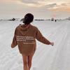 Women'S Shoulder Sleeve Fleece Sweater Plain Letter Print Kangaroo Pocket Drawstring Print Hoodie