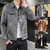 New Trendy Men's Jacket For Spring/autumn Solid Color Top Casual Stylish Lapel Jacket Deer Skin Fleece