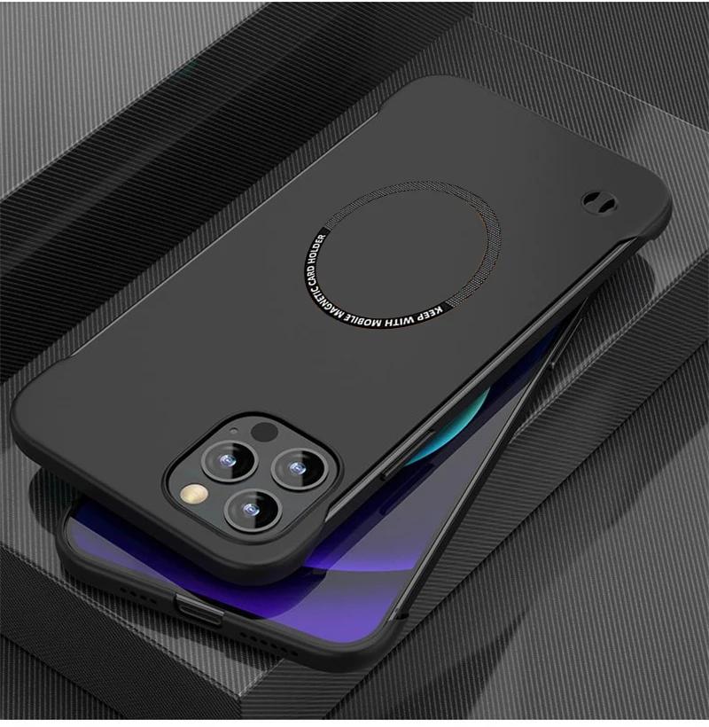 

UltraThin Frameless For iPhone 16 14 15 Pro Max Plus 13 12 11 Pro Max Magsafe Magnetic Wireless Charging Hard PC Case for iPhone 13