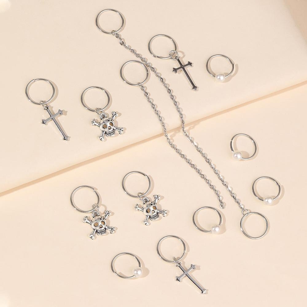 13pcs Metal Cuff Clips Dreadlocks Beads Cross Skull Hair Braid Tubes Mixed Hair Rings Set Decor