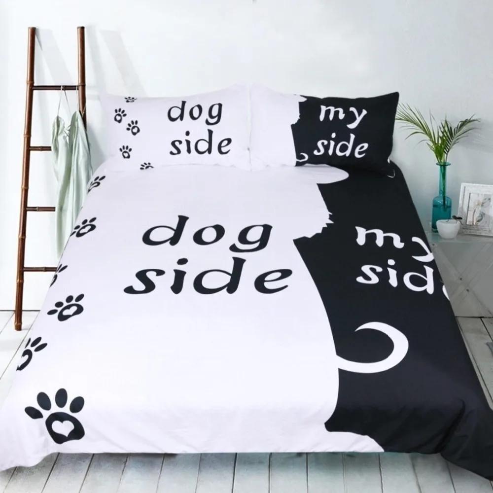 Schwarz Weiß Bettwäsche Set Katze/Hund/Er und Sie Paar Bettwäsche Kissenbezug Kundenspezifisch Bettbezug Set Tagesdecke