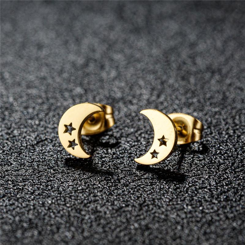 

Tiny Stainless Steel Geometric Stud Earrings for Women Minimalist Round Star Moon Ear Studs Cross Heart Earings Punk Pendientes Black Color