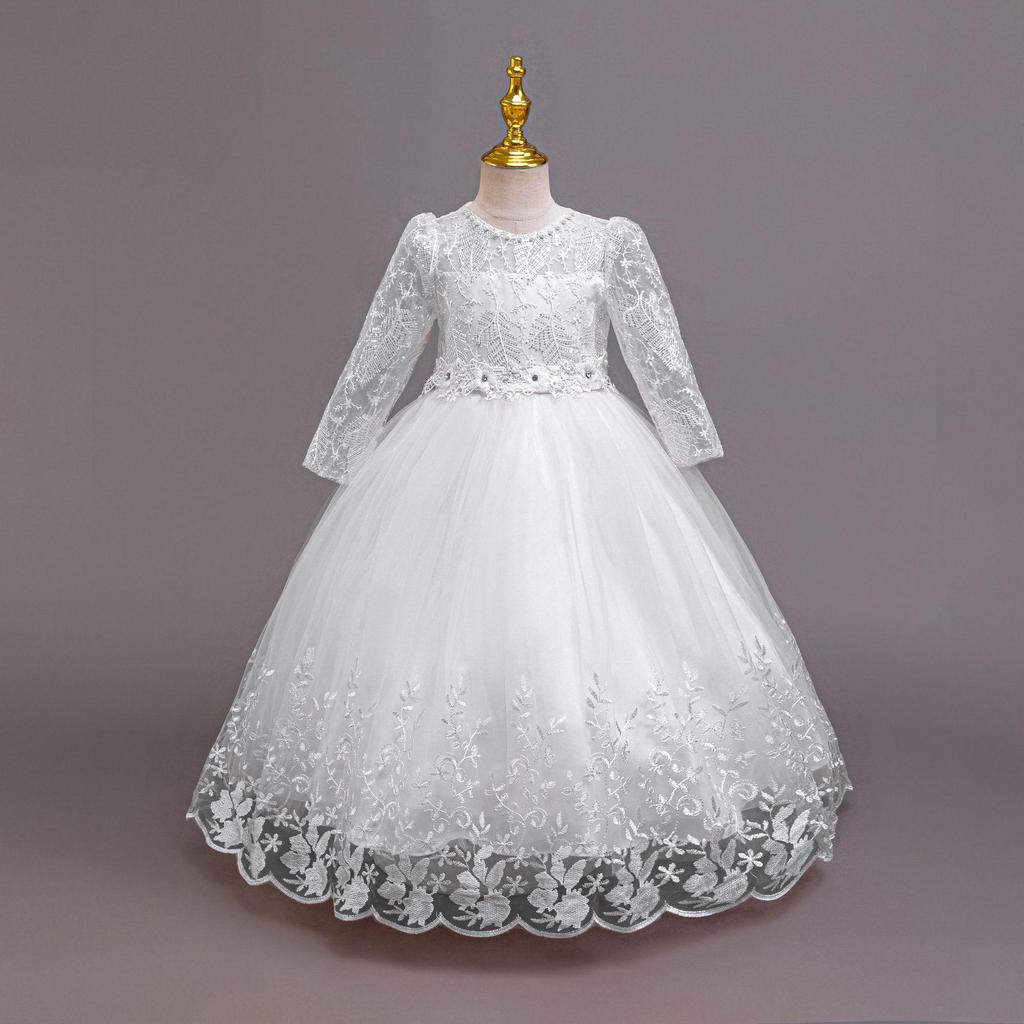Long Sleeve Lace Princess Dress for Girls - Evening and Performance Wear